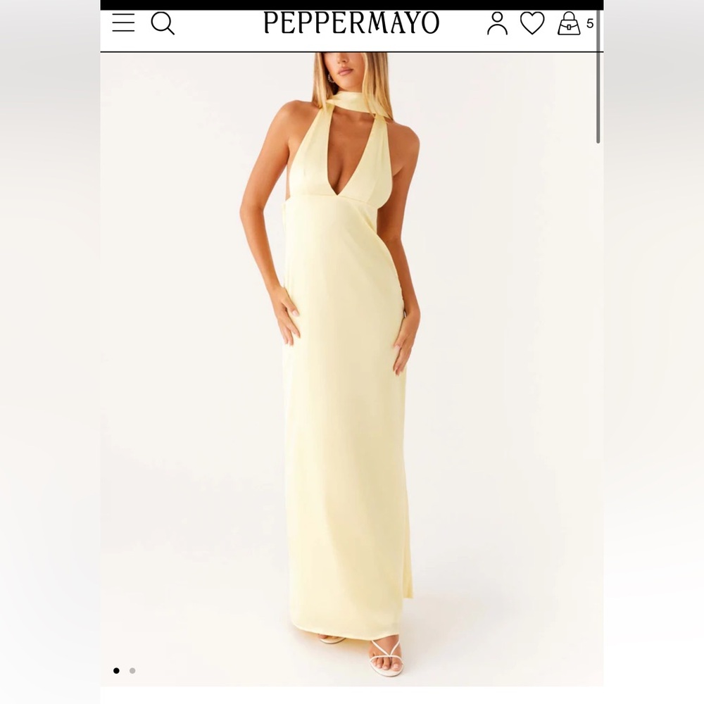 Peppermayo Yellow Alicia Satin Halter Dress with Neck Scarf